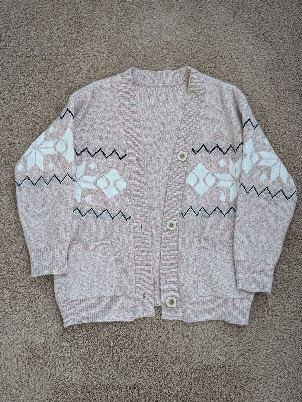 Pink Patterned Women's Cardigan Sweater